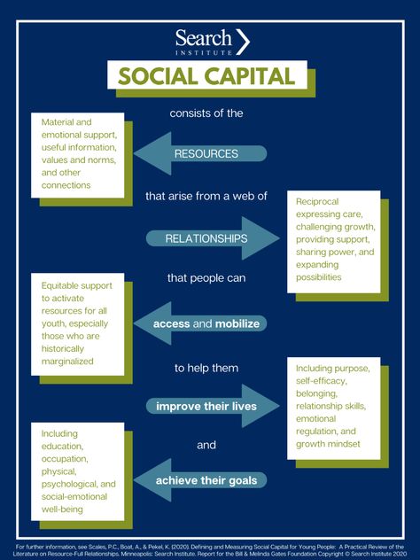 [Infographic] The Value of Social Capital for Young People | Search Institute Social Capital Quotes, Academic Poster, Rustic Staircase, Social Capital, People Search, Social Enterprise, Sociology, Emotional Support, Psych