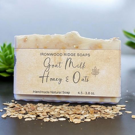 Natural Goat Milk, Honey & Oats Bar Soap created from fresh goat milk and organic ingredients. Packed with rich moisturizers, vitamins, and minerals. Known to help defend against dry skin and sensitive skin that is suffering from eczema and psoriasis. It's a natural exfoliate, helps support the rep Oats Bar, Honey Bar, Oats And Honey, Handmade Natural Soaps, Honey Oats, Oat Bars, Honey Soap, Local Honey, Soap Shop