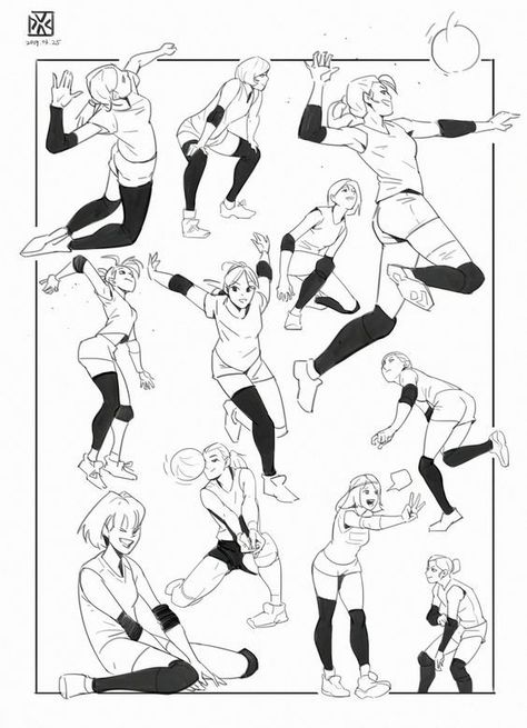 Volleyball pose reference for drawing Volleyball Drawing, Volleyball Poses, Manga Poses, 캐릭터 드로잉, Gesture Drawing, Poses References, Figure Drawing Reference, Art Poses, 영감을 주는 캐릭터