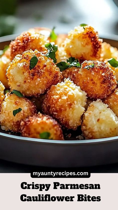 Delight your guests with Crispy Parmesan Cauliflower Bites, an easy Friendsgiving dinner recipe that’s both nutritious and indulgent. These savory bites are ideal for winter meals, featuring roasted cauliflower coated in crispy breadcrumbs and parmesan. Perfect as a healthy winter treat or party snack, they add warmth and flavor to any gathering. A must-have for your Friendsgiving food spread! Crispy Parmesan Cauliflower, Oven Baked Cauliflower, Easy Nutritious Meals, Easy Cauliflower Recipes, Winter Appetizers, Winter Side Dishes, Parmesan Roasted Cauliflower, Appetizer Easy, Parmesan Cauliflower