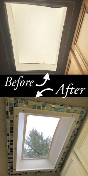 Before and After: RV Kitchen Skylight & Inner Dome Installation Rv Shower Skylight Cover Diy, Dome Installation, Kitchen Skylight, Motorhome Renovation, Rv Skylight, Vintage Trailer Remodel, Skylight Covering, Camper Bathroom, Rv Interior Remodel