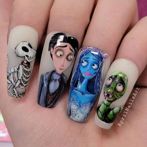 Corpse Bride Nail Art, Corpse Bride Nails, Bride Nail Art, Pink Nails French Tip, Nail Inspo White, Nails Ideas Blue, Pink Nails French, Nail Designs Trending Now, Bride Nail