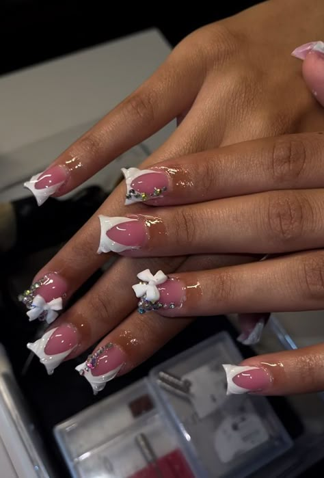 Nail Designs Hoco, Acrylic Toe Nails, Acrylic Nail Set, Hard Nails, Duck Nails, Girly Acrylic, Nails Coffin Short, Colored Acrylic Nails, French Tip Acrylic Nails