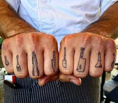 Cooking Tattoo, Culinary Tattoos, Knuckle Tattoo, Austin Tattoo, Chef Tattoo, Food Tattoos, Knuckle Tattoos, Men's Small Tattoo, Doodle Tattoo