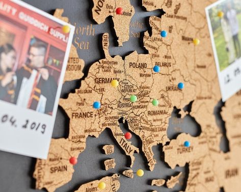 Flags Push Pins for Wood World Map by Enjoy the Wood - Etsy World Travel Decor, Cork World Map, World Map With Pins, Cork Map, 3 Panel Wall Art, Wooden World Map, Wood World Map, Push Pin World Map, Wooden Map