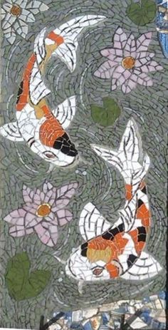 Koi Mosaic, Koi Pattern, Blackbird Art, Koi Fish Drawing, Koi Art, Mosaic Animals, Mosaic Art Projects, Mosaic Tile Art, Carpe Koi