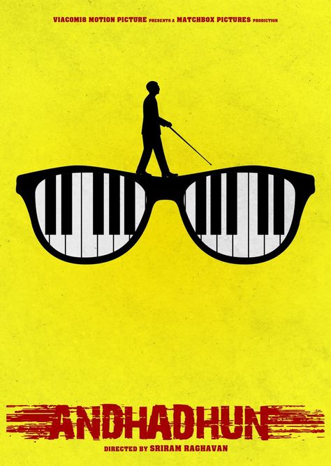 I made this minimalist poster for the movie 'Andhadhun'. It was made using Adobe Illustrator. Bollywood Theme Party, Kitty Party Themes, Backpack Drawing, Indie Movie Posters, Guess The Movie, Movie Quiz, Minimalist Graphic Design, Bollywood Posters, Minimalist Movie Poster