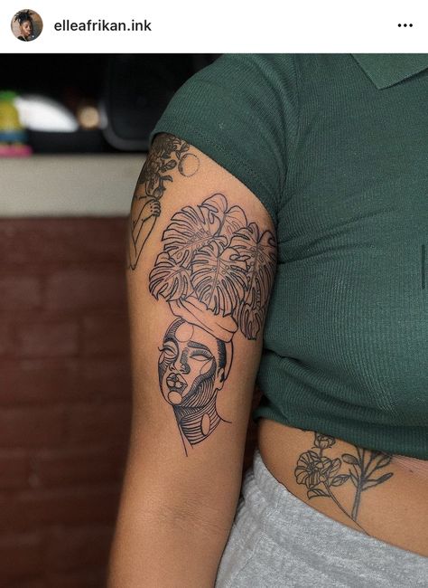 Sillouttes Images Women Tattoo, Plant Tattoos Black Women, Patchwork Tattoos Black Women, Locs Tattoos Ideas, Haitian Tattoos For Women, Locs Tattoo, Art Tattoo Word, Afrocentric Tattoos For Women, Black Woman Tattoo