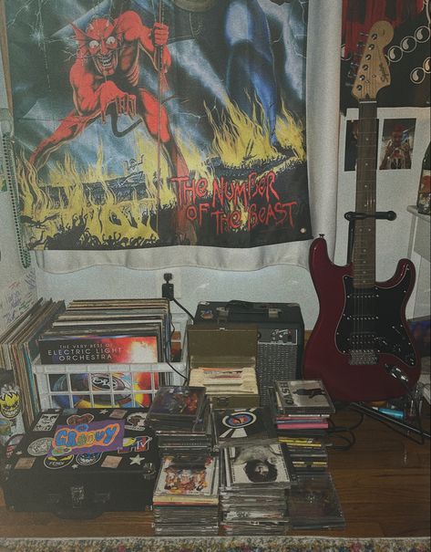 Older Brother Room Aesthetic, 1980s Room Aesthetic, Older Brother Core Room, Metal Head Room, 2000s Older Brother Core Room, Messy Bedroom Aesthetic, Metalhead Room, Punk Room, Rock Room