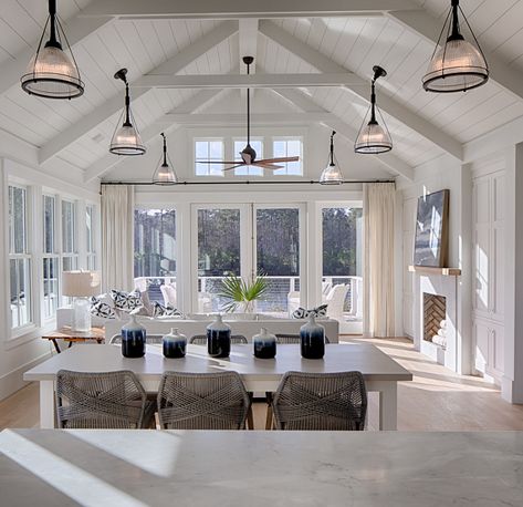 Kitchen Open Concept, Dining Room Table And Chairs, Vaulted Ceiling Living Room, South Carolina Homes, Open Concept Kitchen, Design Living Room, Vaulted Ceiling, Open Concept, Room Table