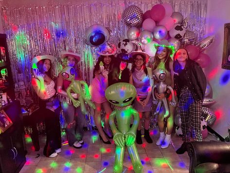 Cowboy And Aliens Party, Alien Cowgirl Party, Cowboys And Aliens Party, Cowboy Vs Aliens Party, Space Cowboy Party Theme, Alien Themed Birthday Party, Galactic Cowboy, Rave Party Theme, Rave Theme Party