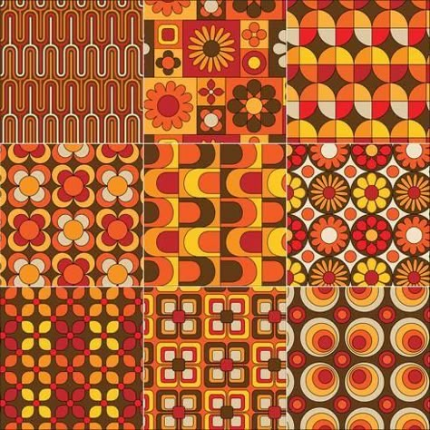 70s Interior Design, 70s Patterns, 70s Interior, 70s Decor, Motif Vintage, Orange Pattern, Collage Paper, 70s Retro, Retro Pattern