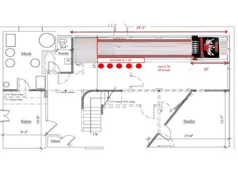 Home Two Lane Bowling Alley Layout Residential Bowling Alley, Bowling Alley Layout, Bowling Alley Floor Plan, Game Room Floor Plans, Duckpin Bowling, Rev Run, Home Bowling Alley, Diy Bowling, Bowling Design