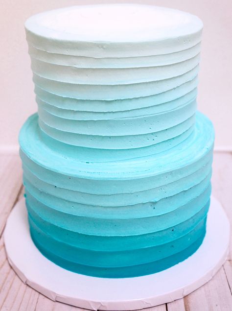 Blue Ombre Party Decorations, Two Tier Blue Ombre Cake, Turquoise Ombre Cake, Blue Ombre Cake Birthdays, Blue Ombre Birthday Cake, Blue Ombre Cake, Ice Skating Cake, Skating Cake, 3 Tier Birthday Cake