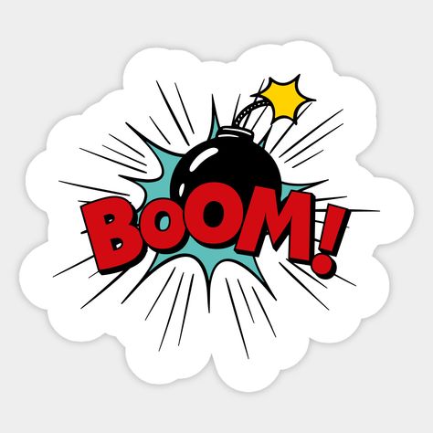 Boom Pop Art, Comic Stickers, Pop Art Stickers, Boom Sticker, Pop Art Onomatopoeia Words, Comic Explosion, Sticker Bombed Laptop, Pop Culture Stickers, Comic Book Pop Art