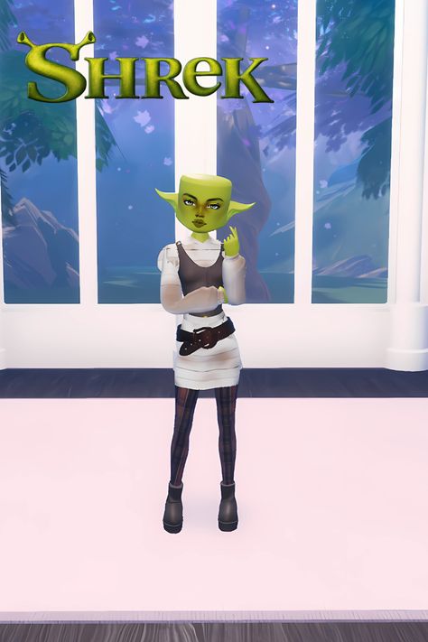 Roblox Dress to Impress look inspired by the Shrek Character Shrek Fiona Shrek Dress To Impress, Ugly Step Sister Shrek, Shrek Dti Outfit, Shrek Mood, Funny Dress To Impress, Shrek Dress To Impress, Dress To Impress Funny, Shrek Dress, Shrek Characters