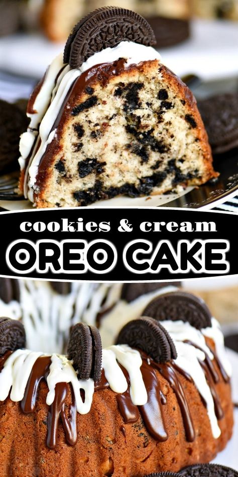 Bunt Cake Recipe, Mom On Timeout, Cookies And Cream Cake, Mini Bundt Cakes, Oreo Recipes, Oreo Dessert, Cookies N Cream Cookies, Bundt Cakes Recipes, Oreo Cake