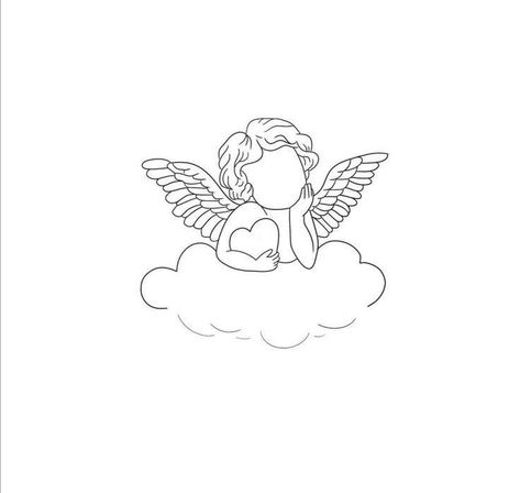 Angel Tattoo With Clouds, Angel Cloud Tattoo, Small Cherub Tattoo, Little Angel Tattoo, Minimal Tattoo Ideas, Cupid Tattoo, Earthy Tattoos, Cherub Tattoo, Animal Tattoo Ideas