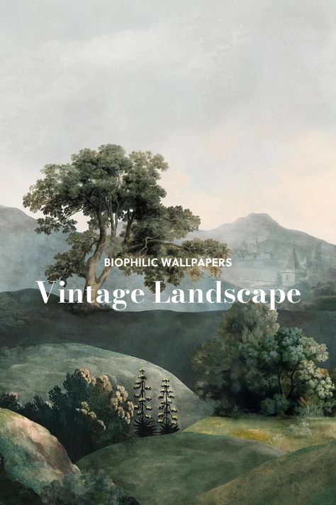 Biophilic design wallpapers that support your well-being Countryside Wall Mural, Wallpaper Murals Statement Wall Dining Room, Belartestudio Wall Mural, Botanical Mural Wallpaper, Scenic Wall Murals, Wall Mural Landscape, Natural Mural Painting, Dining Room With Mural Wallpaper, Vintage Wallpaper Mural