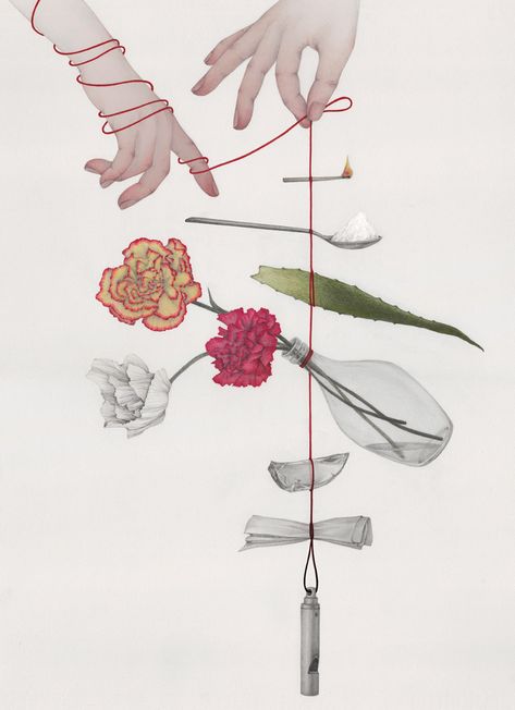 Fragile Compositions of Perishable Goods Are ‘Hanging By a String’ in Illustrations by Vicki Ling | Colossal Colossal Art, Modern Crafts, Graphite Drawings, Photo Projects, Visual Representation, Freelance Illustrator, Modern Life, College Art, Community Art