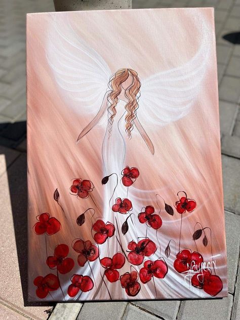 Fairy Painting Ideas Easy, Angel Pictures To Paint, Angel Drawing Easy, Painting Ballerina, Angel Wings Painting, Watercolor Angel, Angel Wings Art, Angel Wall Art, Acrylic Painting Diy