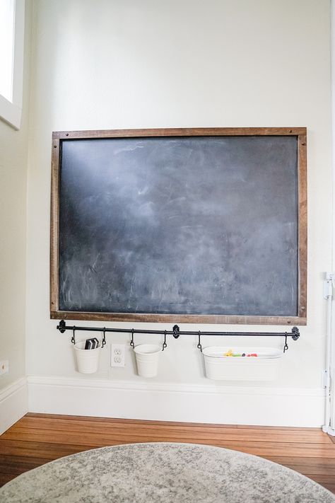 Playroom Magnetic Chalkboard, Indoor Chalkboard Wall, Chalk Wall In Playroom, Painted Chalkboard Wall, Chalkboard Wall Playroom Ideas, Playroom Blackboard, Magnet Wall For Kids, Large Chalkboard Ideas, Chalk Wall Bedroom