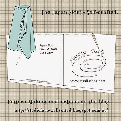 Pattern Puzzle - The Japan Skirt - no block required! - well-suited Japan Skirt, Drape Skirt Pattern, Japanese Skirt, Rok Outfit, Tango Skirt, Skirt Patterns Sewing, Sewing Skirts, Pattern Drafting, Skirt Pattern