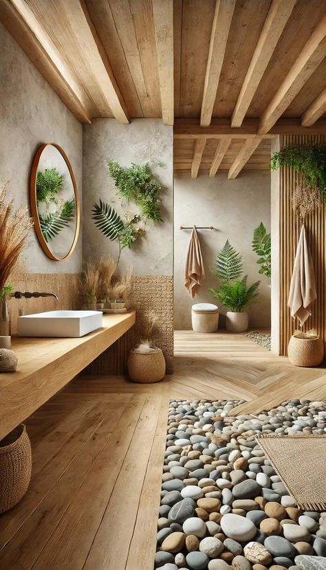 15+ Stunning Beige Bathroom Ideas That Will Wow Your Guests 28 Bathroom Floor Design Ideas, Khaki Bathroom Ideas, Bathtub Master Bath, Grey And Beige Bathroom, Boho Bad, Japandi Bathroom Ideas, Bathroom Beige, Japanese Style Bathroom, Japandi Bathroom