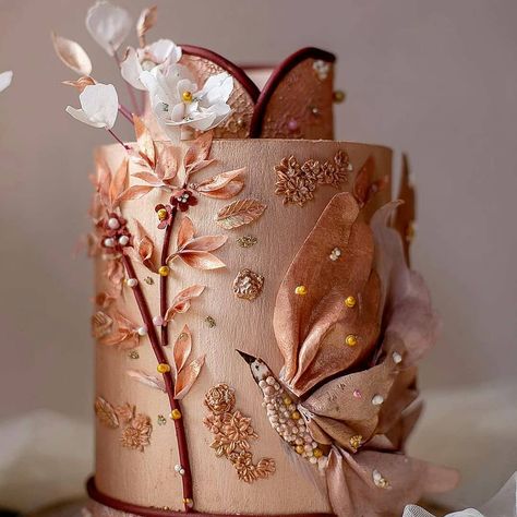 Copper Cake, Color Durazno, Art Recipes, Dummy Cake, Vegan Wedding Cake, Asian Cake, Brides Cake, Edible Lace, Luxury Cake