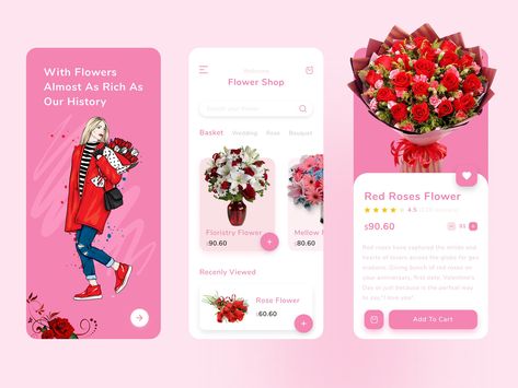 Flower Shop App by Shaharia Hossen Flower Shop App, Web Design Inspiration Creative, Red Rose Bouquet Wedding, Ui Design Dashboard, Flower App, Ecommerce App, Red Bouquet Wedding, Red Rose Wedding, User Flow