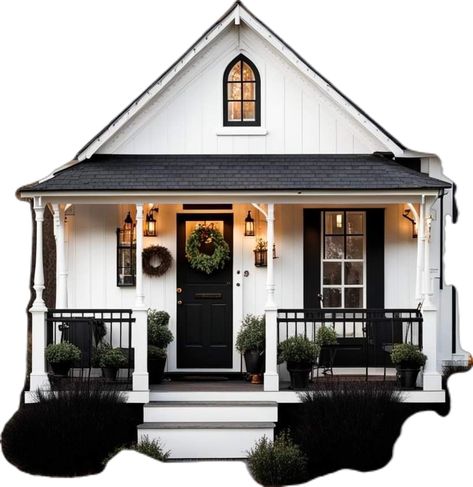 Black And White Colonial House, Trim On White House, Black Roof White House, White House Black Gutters, White Colonial House, Black And White Colonial, White House Black Shutters, Small White House, Black Roof