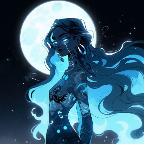 Dark Blue Character Design, Galaxy Goddess Art, Celestial Oc, Bioluminescent Water, Celestial Character Design, Water Genasi, Best Hairstyles For Women, Celestial Magic, Strange Facts