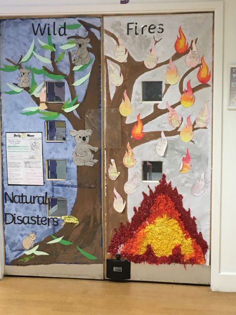 Natural disasters/ save the planet Natural Disasters Display, School Organisation, Door Display, Page Decoration, Science Projects For Kids, Wild Fire, Natural Disaster, Door Displays, Organization Inspiration