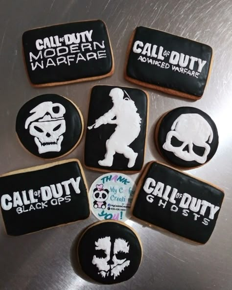 Call Of Duty Cookies Decorated, Call Of Duty Cookies, Military Cake, Ghost Cake, Sugar Cookie Cakes, Sweet Sixteen Birthday Party Ideas, 10 Birthday Cake, Call Of Duty World, Masked Men