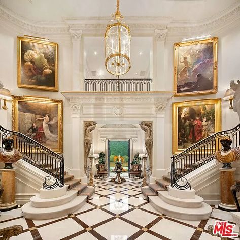 23 Beverly Park Ter, Beverly Hills, CA 90210 | MLS #23-274085 | Zillow European Chateau, Beverly Park, Expensive Artwork, Double Staircase, Marble Fireplace Surround, Marble Floors, Two Story Foyer, Rod Stewart, Crystal Chandeliers