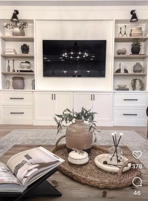 Living Room Without Fireplace, Built In Cabinets Living Room, Large Living Room Layout, Living Room Upstairs, Built In Shelves Living Room, Living Room Decor Neutral, Shelf Decor Living Room, Living Room Built Ins, Living Room Entertainment Center