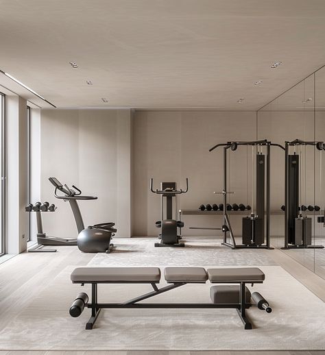 Minimalist Gym by Vincent Van Duysen Gym Floor Design, Luxury Gym Design, Gym Carpet, Gym Interiors, Minimalist Gym, Floating Furniture, Stairs Black, Minimalistic Interior Design, Modern Home Gym