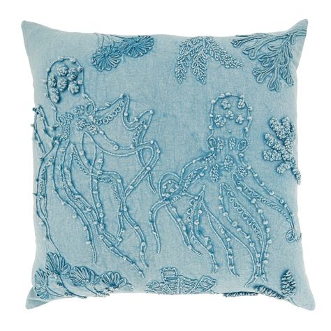 Explore the depths of decor with this Deep Sea Dreams Stonewashed Octopus Throw Pillow. The stonewashed texture and majestic octopus design bring a touch of oceanic wonder to your living space. Immerse yourself in marine elegance. Beachy Pillows, Octopus Pillow, Ocean Room Decor, Tator Tots, Ocean Room, Sea Dream, Octopus Design, Coral Design, Beach Room