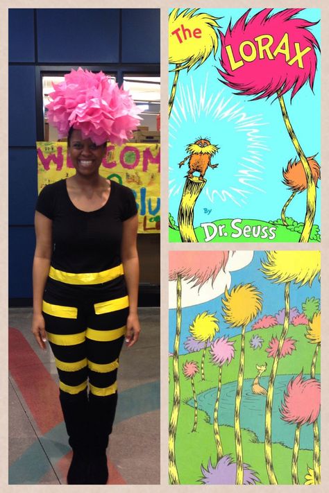 Truffula tree costume for Read Across America Week! CJ :) Homemade Dr Seuss Costumes, Dr Seuss Book Costumes, Truffula Tree Costume, Dress Like Dr Seuss Character, Ohare Lorax Costume, The Lorax Wallpaper Truffula Trees, Primrose School, Lorax Truffula Trees, Story Book Costumes