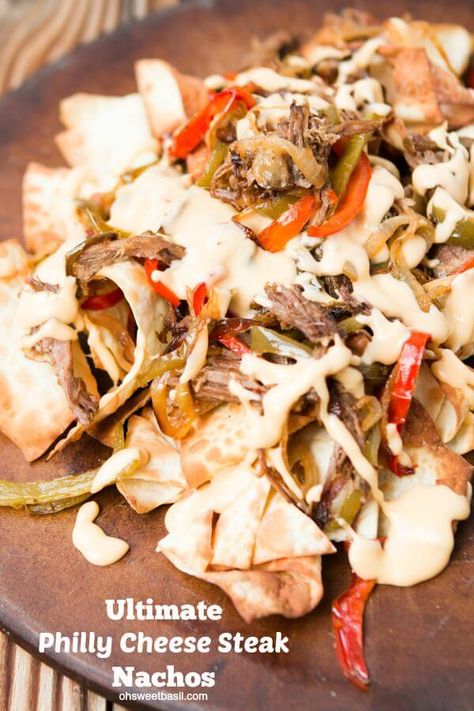 Cheesesteak Nachos, Italian Nachos, Nachos Recipes, Steak Nachos, Oh Sweet Basil, Queso Recipe, Loaded Fries, Silver Dollar City, Philly Cheese