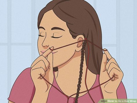 How to Do a Hair Wrap: 11 Steps (with Pictures) - wikiHow How To Do A Hair Wrap, Hair Wrap Patterns, Hair Wrap Designs, Hair Wrap Tutorial, Hair Wraps Thread, Hair Braid Wrap, String Hair Wraps, Hair Braid Designs, Mexican Hairstyles