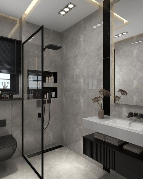 ASTRAL INNOVATINS | arch:Karim ELtaher on Instagram Grey White Bathroom, Shower Plants, White Bathroom Inspiration, Simple Bathroom, January 10, White Bathroom, Modern Bathroom, Bathroom Design, Make Your