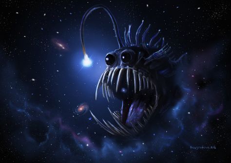 Angler Fish Art, Fish Artwork, Galaxy Nebula, Angler Fish, Fantasy Paintings, Metallic Prints, Animal Posters, Fish Art, Space Art