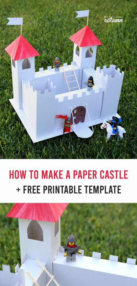 Learn how to make a play castle from cardstock or cardboard with this free printable castle template. Diy Castle Project, Paper Castle Template, Castle Papercraft, Castle Template, Paper Castle, 3d Castle, Castle Crafts, Castle Project, 3d Templates