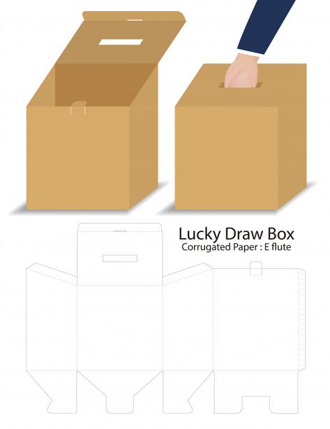 Lucky draw box 3d mockup with dieline Packaging Idea, Packaging Template Design, 3d Mockup, Name Card Design, Blank Business Cards, Id Card Template, Perforated Paper, Lucky Draw, Corrugated Paper