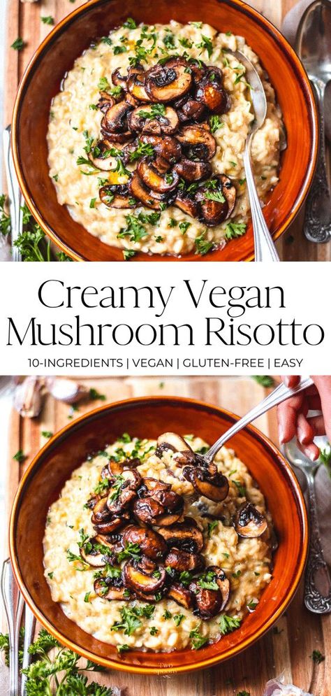 Mushroom Risotto Recipes Easy, Burger Vegetarian, Vegan Mushroom Risotto, Mushroom Vegan, Wraps Vegan, Sandwich Vegetarian, Risotto Recipes Easy, Vegan Risotto, Mushroom Risotto Recipes