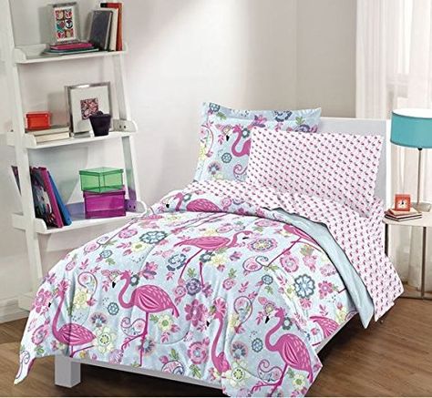 Amazon.com: 5 Piece Kids Cute Pink Flamingo Comforter Twin, Adorable Floral Bird Pattern Bedding for Children, Bright Pink Light Blue Teal with Beautiful Flowers and All Over Look: Bedding & Bath Flamingo Bedding, Comforters Teen, Full Comforter Sets, Twin Comforter Sets, Girls Bedding Sets, Toddler Beds, Patterned Bedding, Kids Bedding Sets, Reversible Comforter