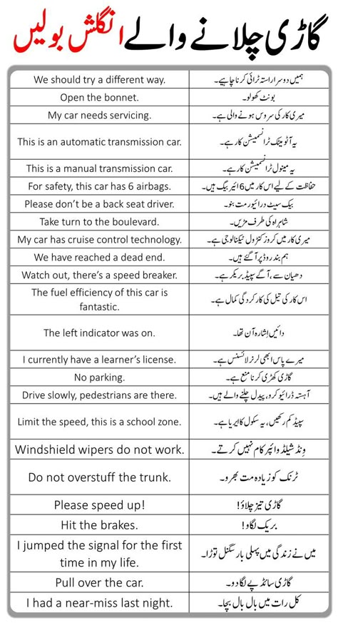 English to Urdu Vocabulary and Sentences for Drivers and Driving English To Urdu Vocabulary, English Talking, Urdu Vocabulary, English To Urdu, Simple English Sentences, Basic English Sentences, English Phrases Sentences, Phrases And Sentences, Math Quotes