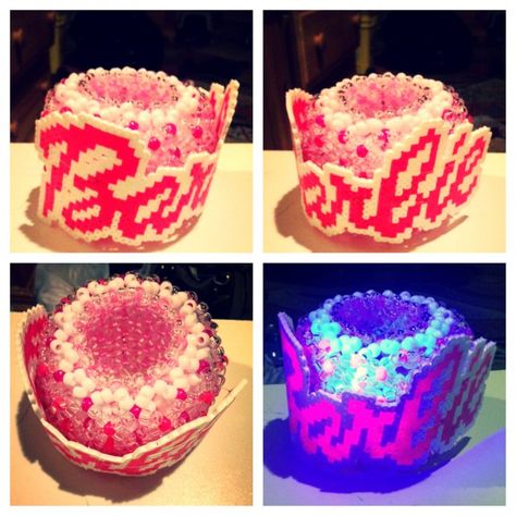 Barbie Perler, Barbie Kandi, Barbie Perler Beads, Double X Base Cuff Kandi, X Base Cuff Kandi, Large Kandi Cuff, 3d Cuff Kandi, Barbie Logo, Kandi Bracelets