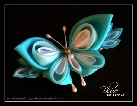 Pita Satin, Ribbon Sculptures, Tiger Swallowtail, Kanzashi Tutorial, Turquoise Butterfly, Pretty Butterfly, Kanzashi Flowers, Butterfly Crafts, Cloth Flowers